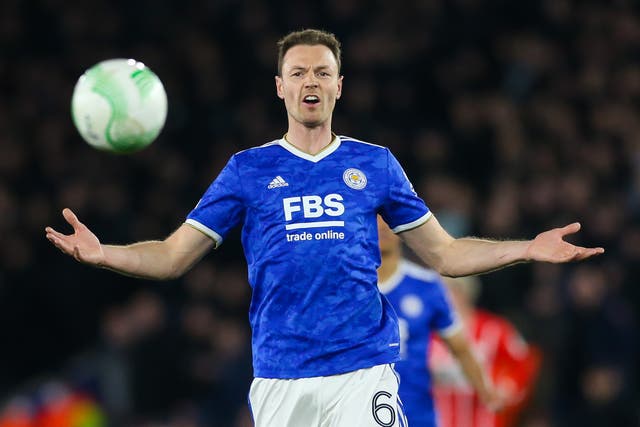 Leicester defender Jonny Evans will lead out his side in Sunday’s Premier League opener against Brentford (Barrington Coombs/PA)