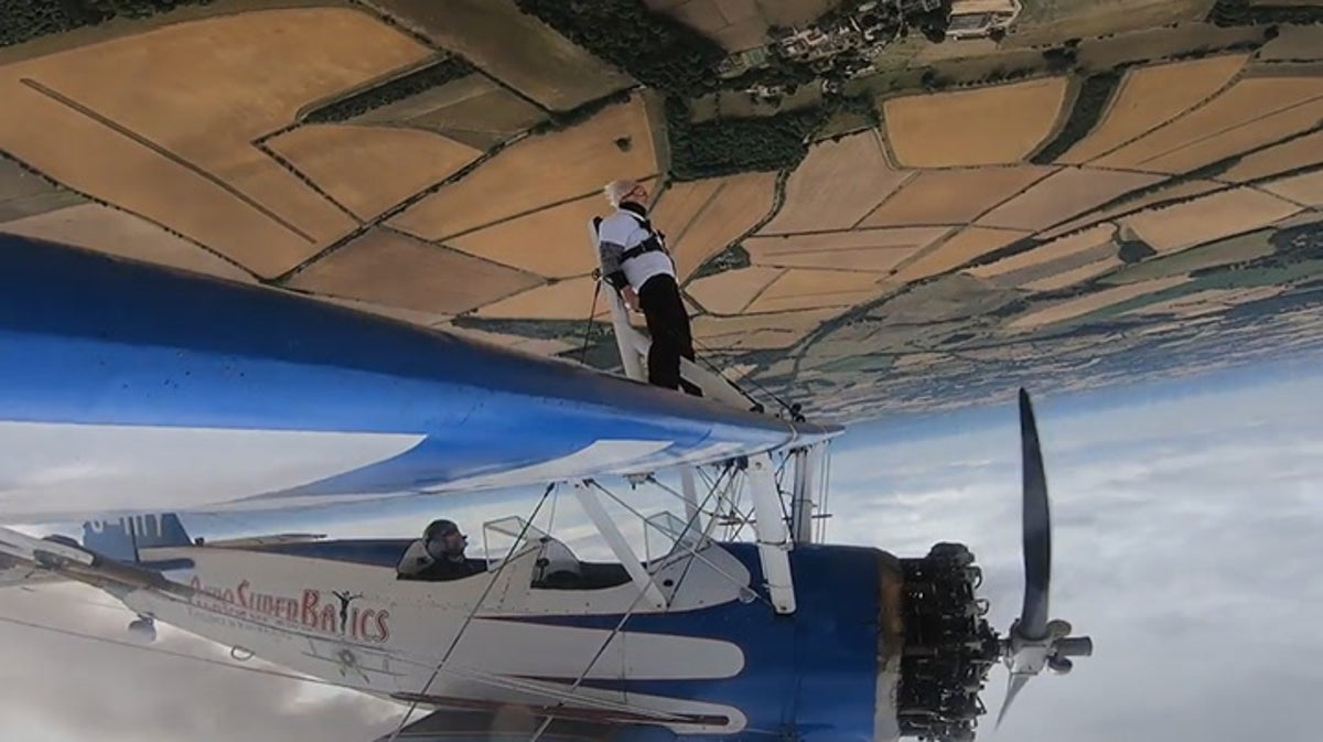 Cheltenham grandmother, 93, flies on fifth wing walk to raise money for hospice care
