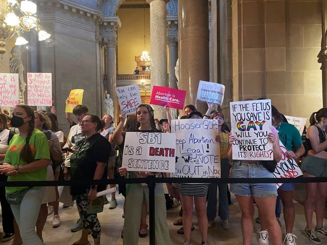 <p>An abortion rights protest at the state capitol in Indiana </p>
