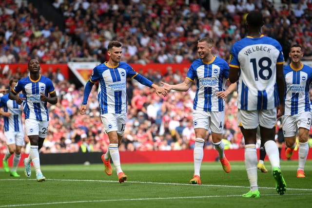 <p>Pascal Gross struck twice as Brighton celebrated a famous win </p>