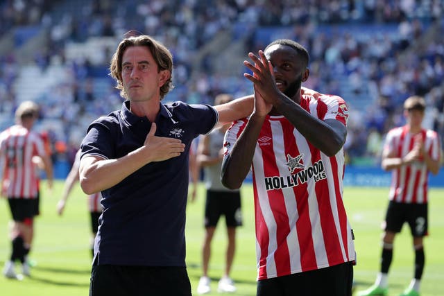 Thomas Frank was full of emotion for Josh Dasilva after his equaliser for Brentford at Leicester (Richard Sellers/PA)