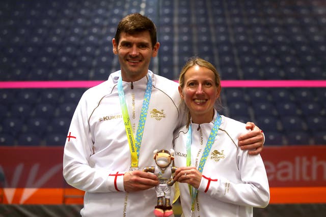 England’s Alison Waters (right) and Adrian Waller with their Commonwealth Games silver medals in the squash mixed doubles at Birmingham 2022 (Simon Marper/PA)