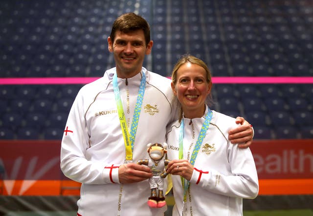 England’s Alison Waters (right) and Adrian Waller with their Commonwealth Games silver medals in the squash mixed doubles at Birmingham 2022 (Simon Marper/PA)