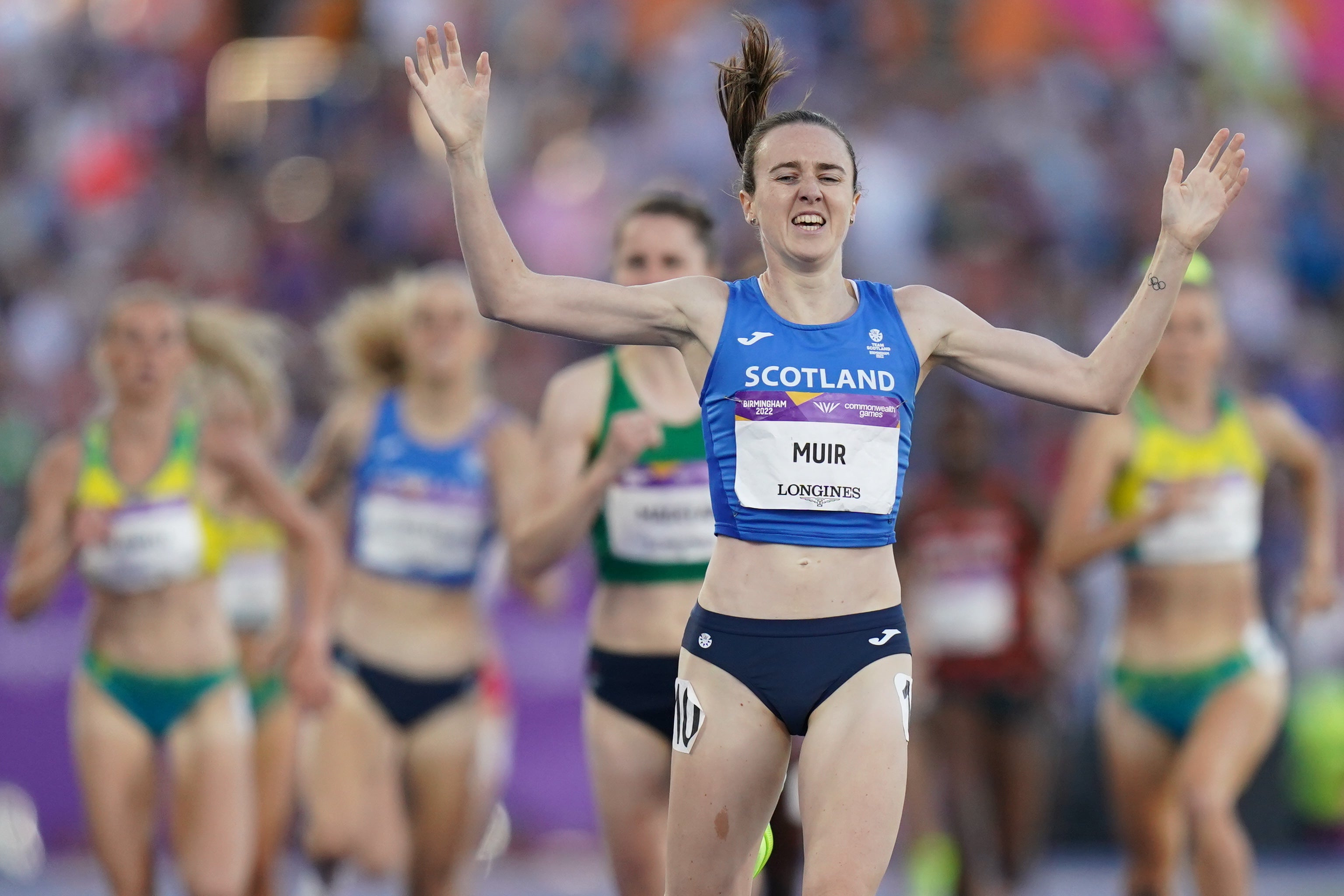 Scotland’s Laura Muir celebrates after winning the women’s 1,500m final (Jacob King/PA)