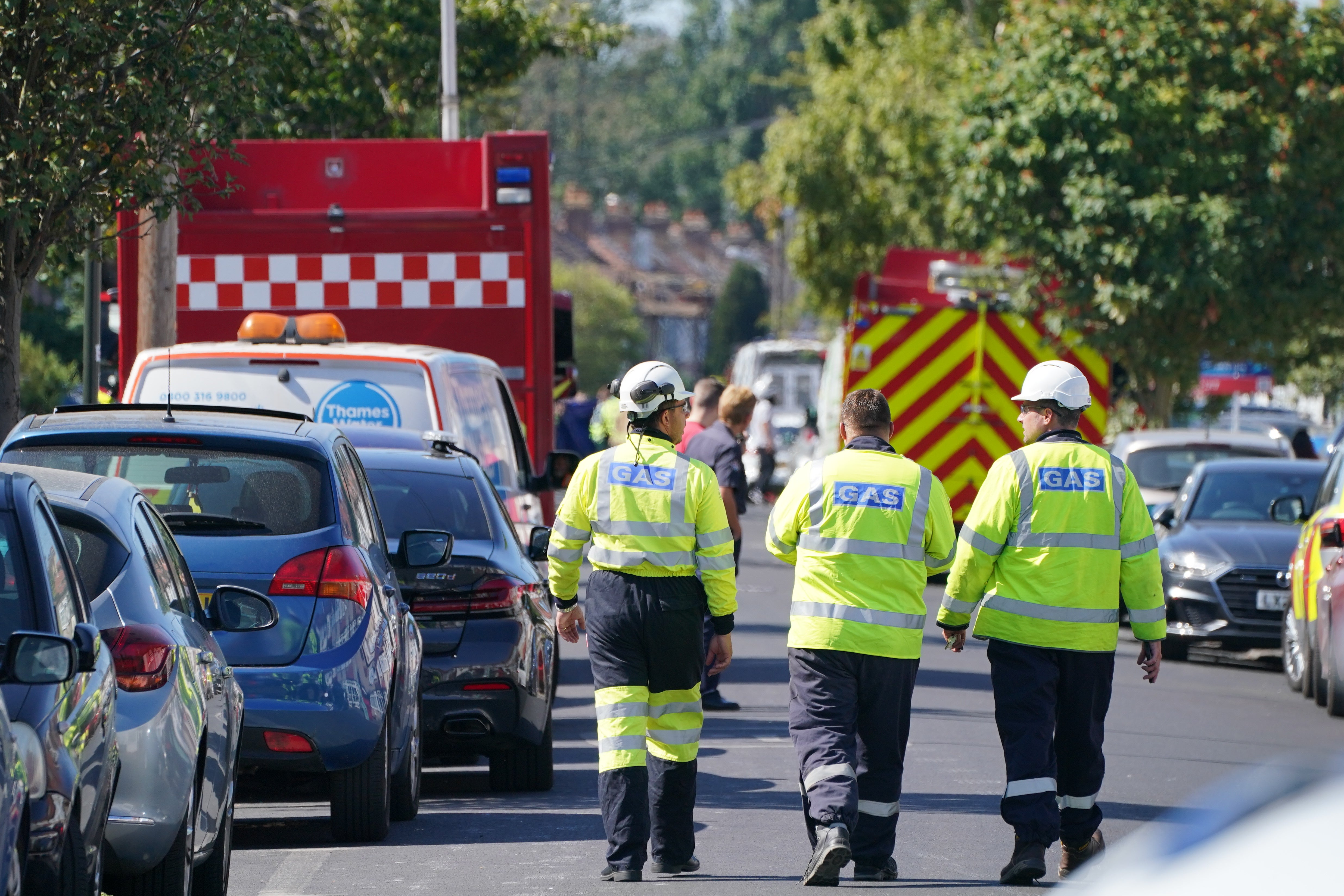 Gas staff at scene in Galpin’s Road in Thornton Heath, south London (Dominic Lipinski/PA)