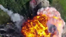 Footage shows Russian tank explode after targeted strike in Kharkiv