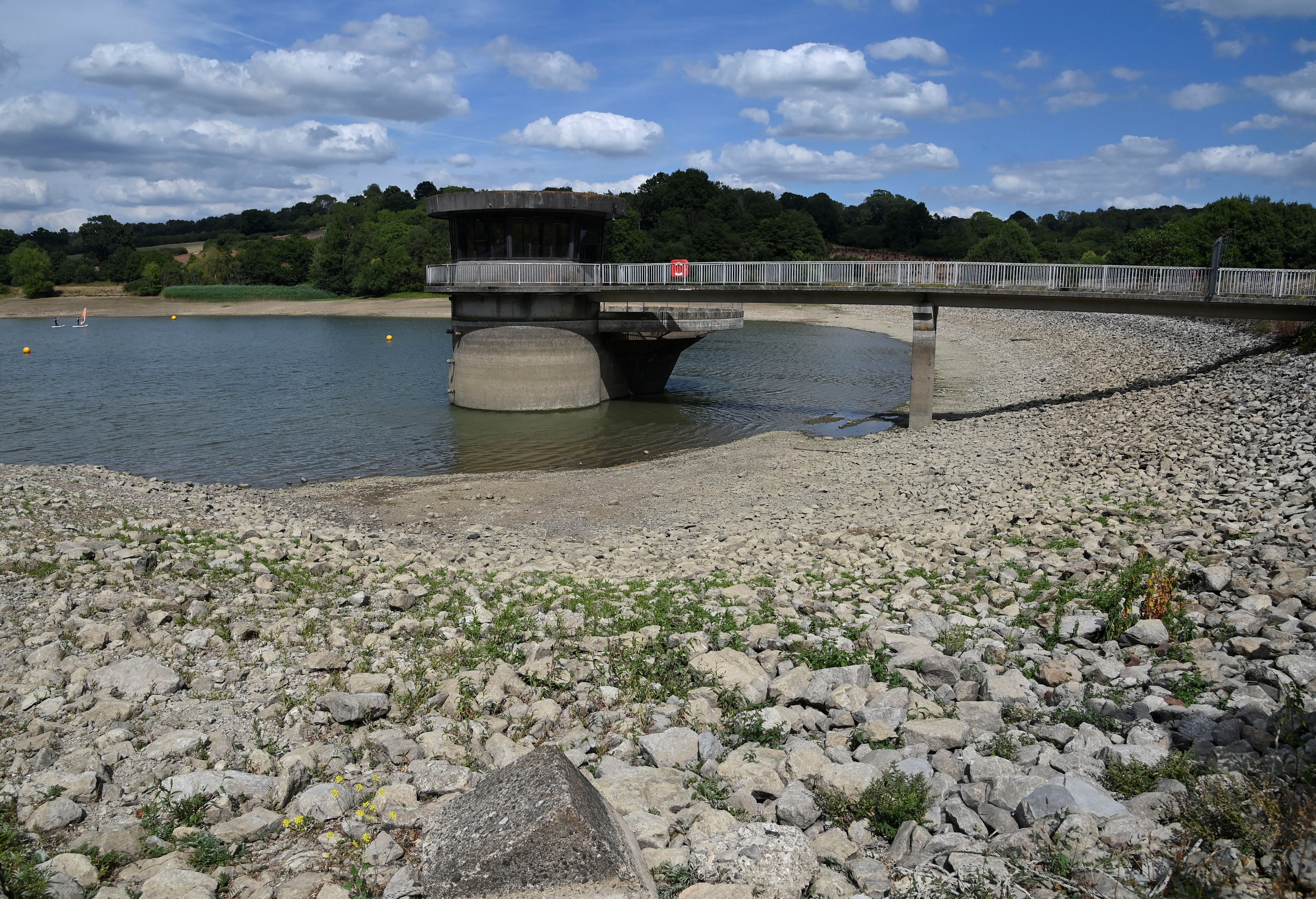 Low water levels at Ardingly Reservoir, in West Sussex