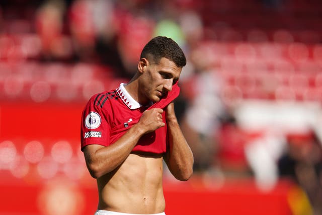 Diogo Dalot played in United’s defeat to Brighton (Dave Thompson/AP)