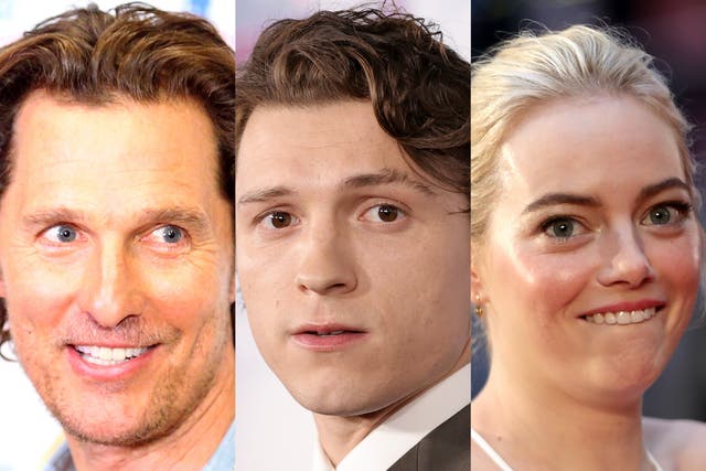 <p>Matthew McConaughey, Tom Holland and Emma Stone</p>