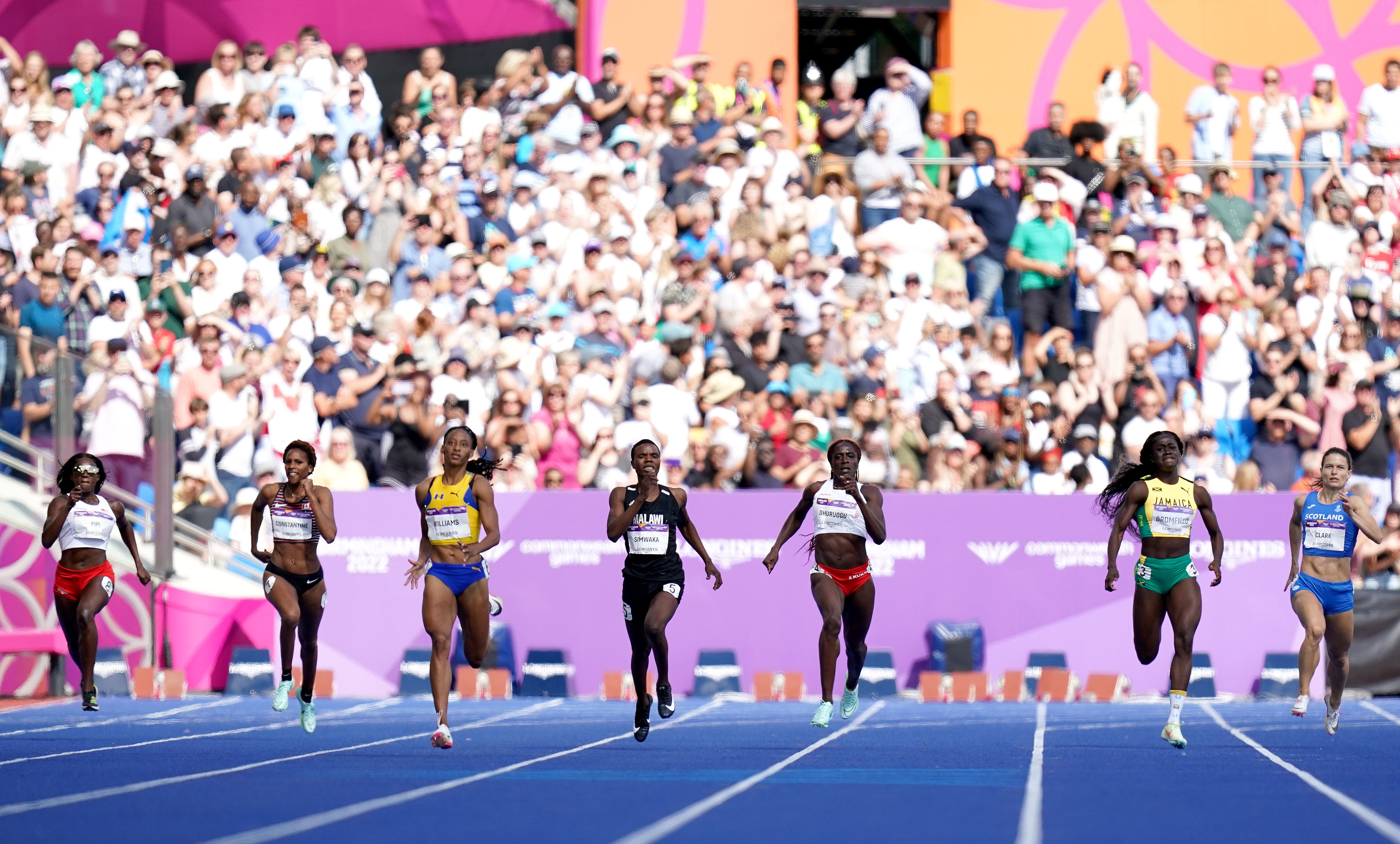 England’s Victoria Ohuruogu (third right) on the way to silver in the women’s 400m final at Alexander Stadium (Jacob King/PA)