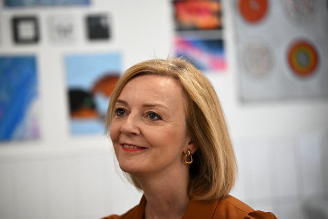 Conservative Party leadership candidate Liz Truss during a visit to a youth centre in Dagenham, east London (Dylan Martinez/PA)