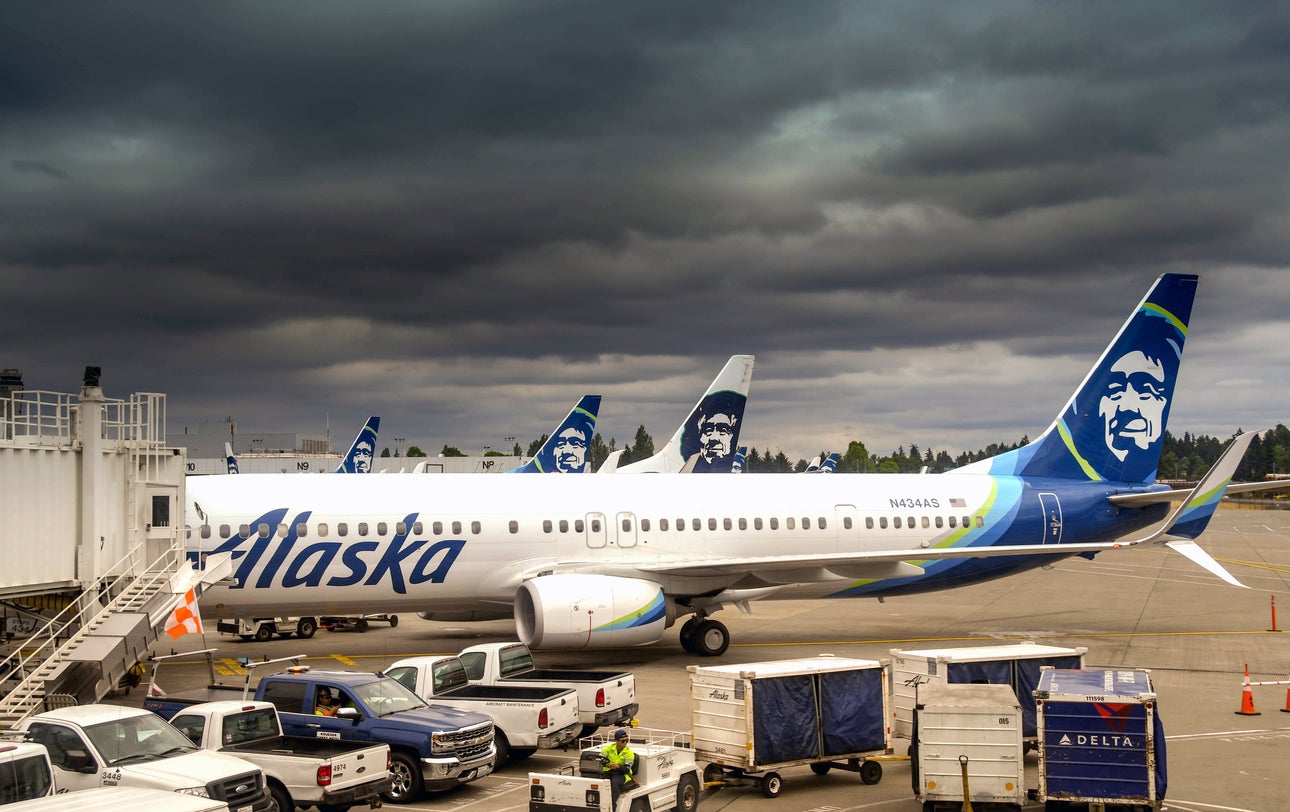 An Alaska Airlines Boeing 737 at Seattle Tacoma airport