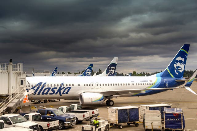 <p>An Alaska Airlines Boeing 737 at Seattle-Tacoma International Airport</p>