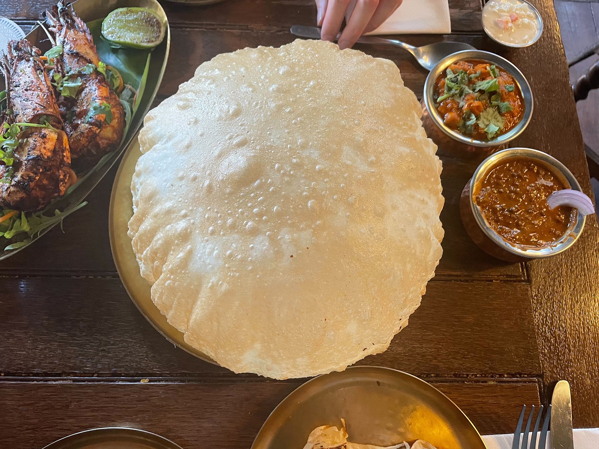 Thhe channa bhatura, a type of puffed up fried bread