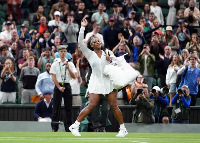 Serena Williams waves goodbye after her exit from this year’s Wimbledon (John Walton/PA Images).