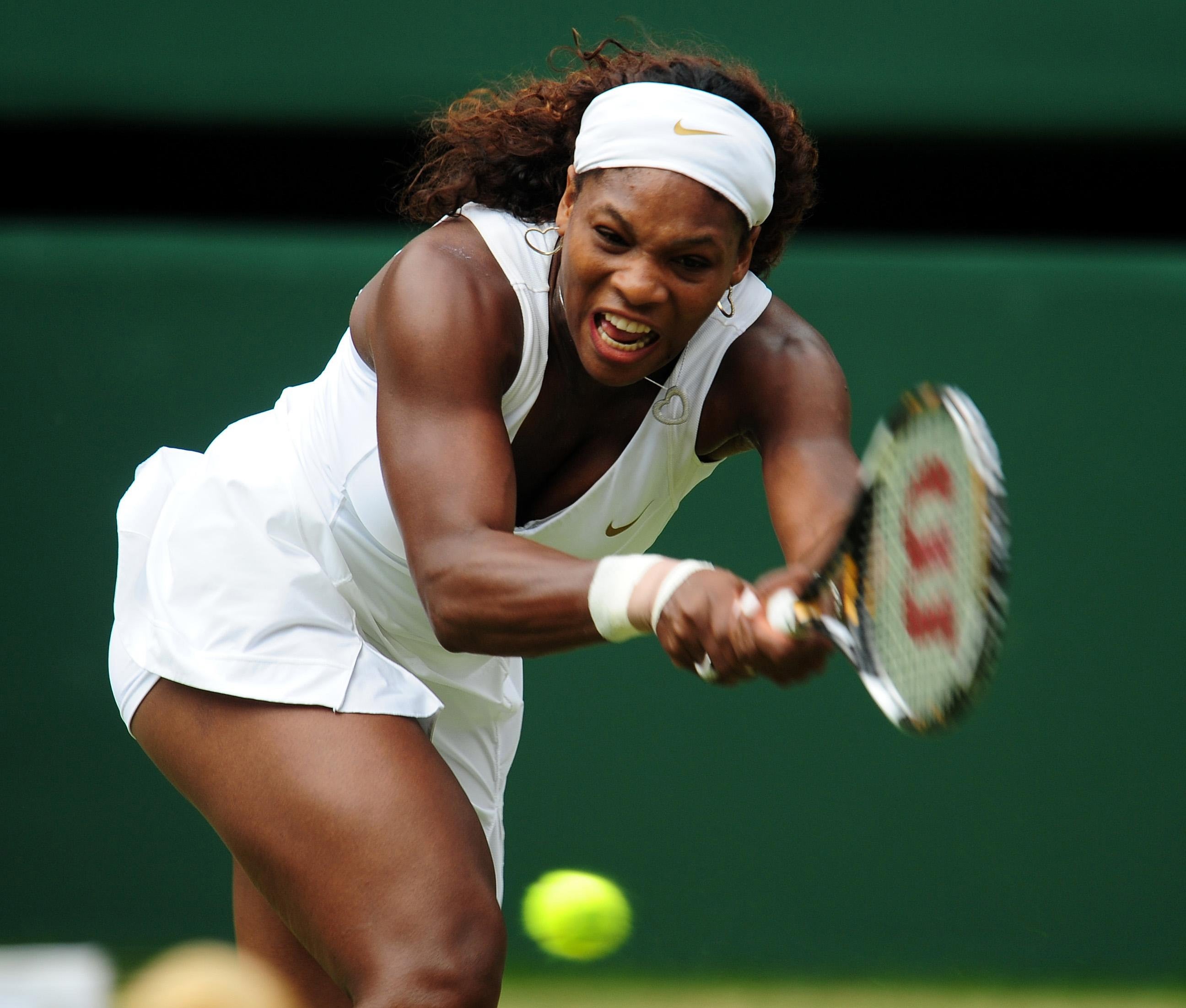 Serena Williams in action against Russia’s Elena Dementieva at Wimbledon (Adam Davy/PA images).