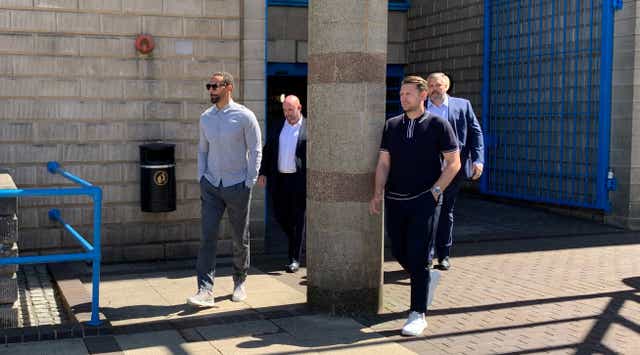 Ex England and Manchester United defender Rio Ferdinand, left, leaving Wolverhampton Crown Court, on Monday (Richard Vernalls/PA)