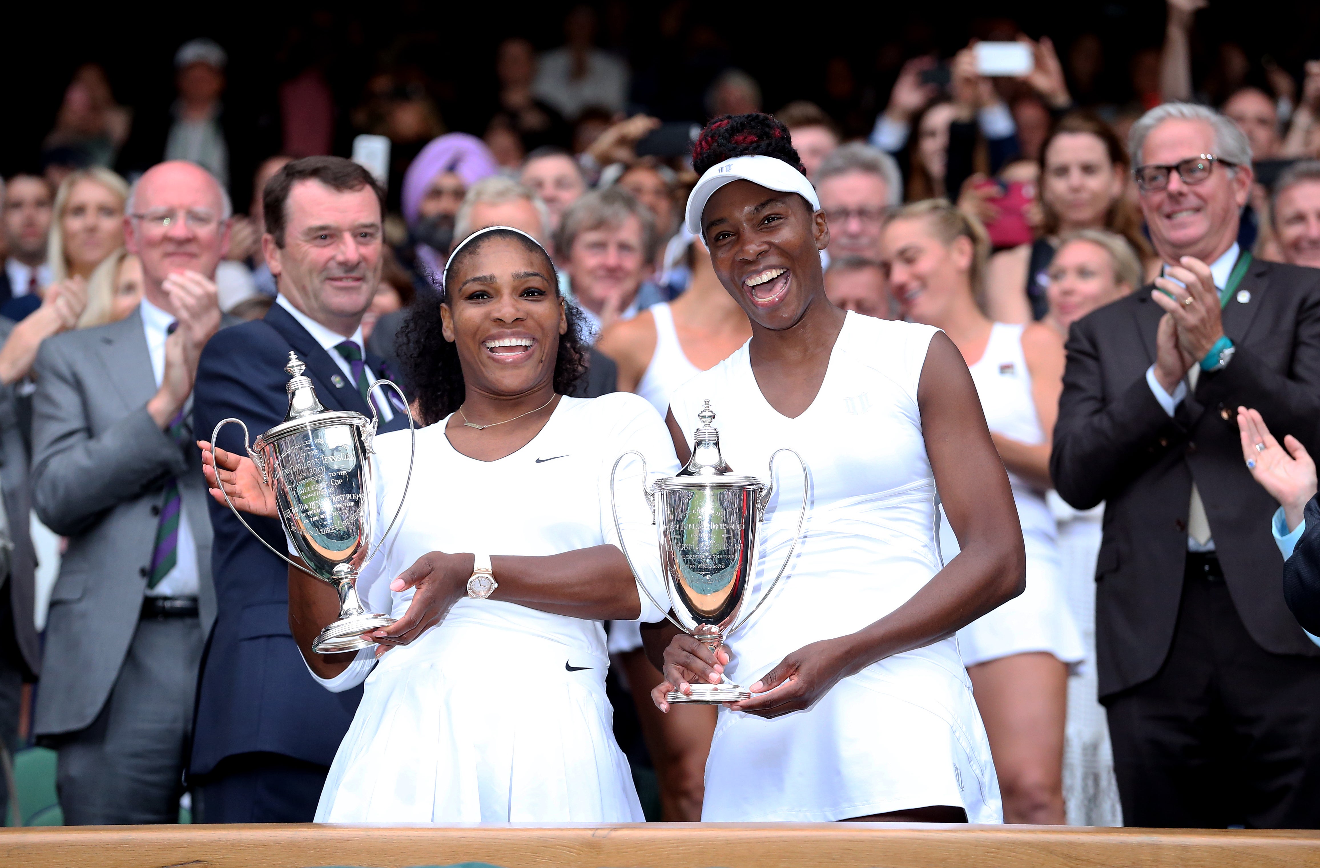 Serena and Venus Williams celebrate victory in the women’s doubles at Wimbledon (Adam Davy/PA Images).