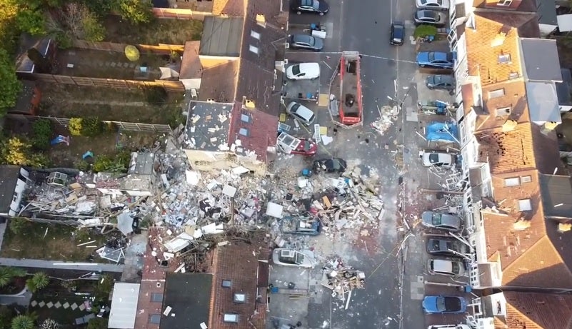 Aerial images show the scale of the destruction in the street