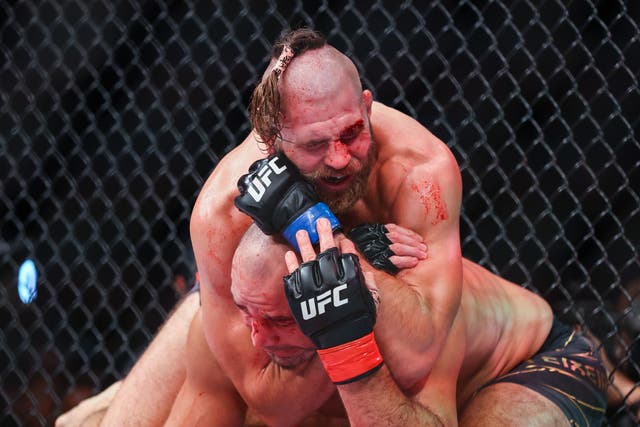 <p>Jiri Prochazka (top) submitted Glover Teixeira to win the UFC light heavyweight title in an instant classic</p>