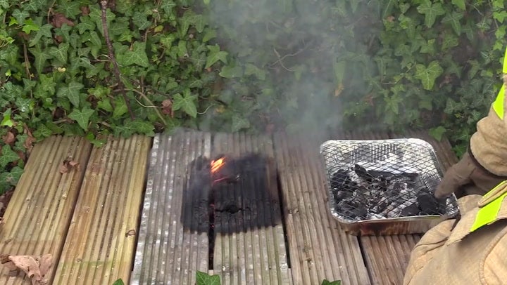Firefighters demonstrate how quickly disposable barbeques can spark a fire