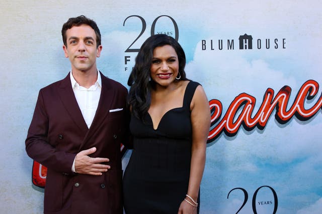 <p>Director B.J. Novak and actor Mindy Kaling attend the Los Angeles Premiere of "Vengeance" at Ace Hotel on July 25, 2022</p>