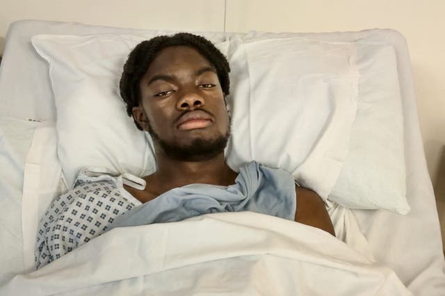 <p>Billie Busari will need a metal plate inserted into his jaw after it was broken in the attack </p>