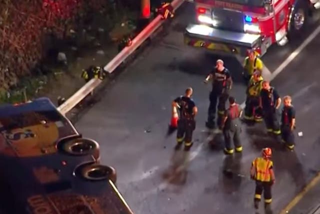 <p>Emergency responders at the scene of the crash on Tuesday night </p>
