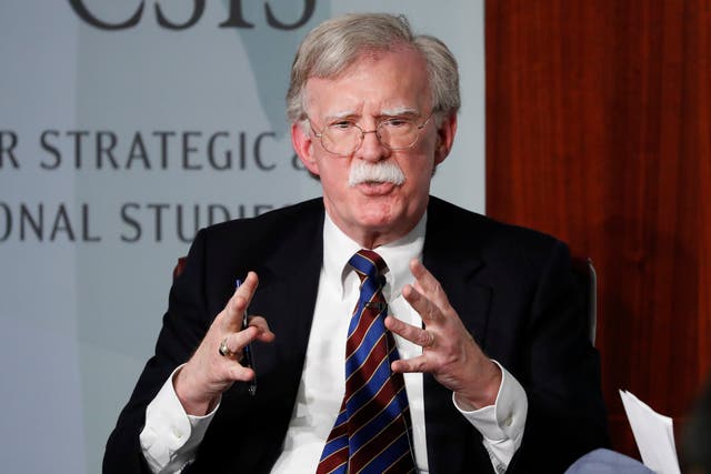 <p>Former National security adviser John Bolton gestures while speaking at the Center for Strategic and International Studies (CSIS) in Washington </p>
