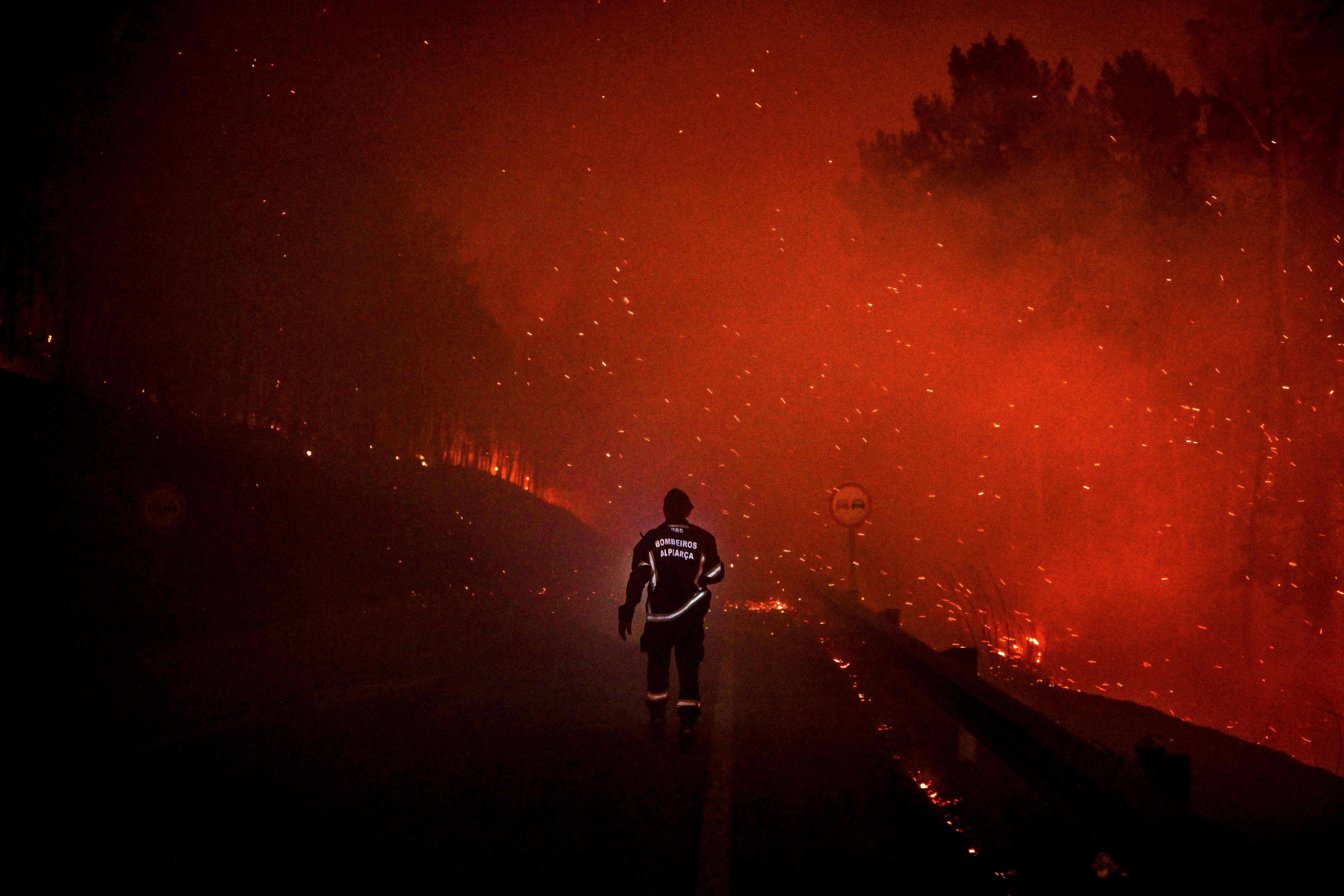 A firefighter in Manteigas, central Portugal