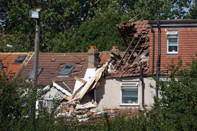 The scene in Galpin’s Road in Thornton Heath, south London, where a child died when a terraced home collapsed following an explosion and fire on Monday (Kirsty O’Connor/PA)
