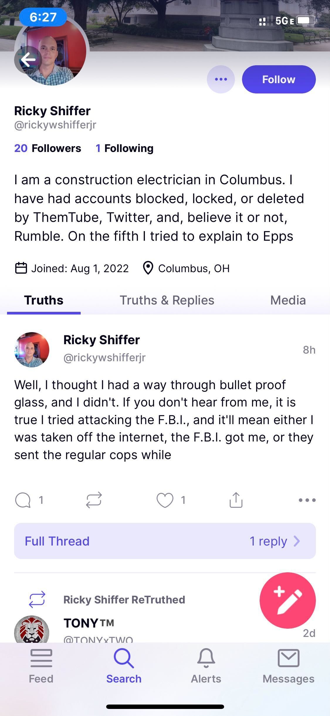 A Truth Social page allegedly belonging to Ricky Shiffer
