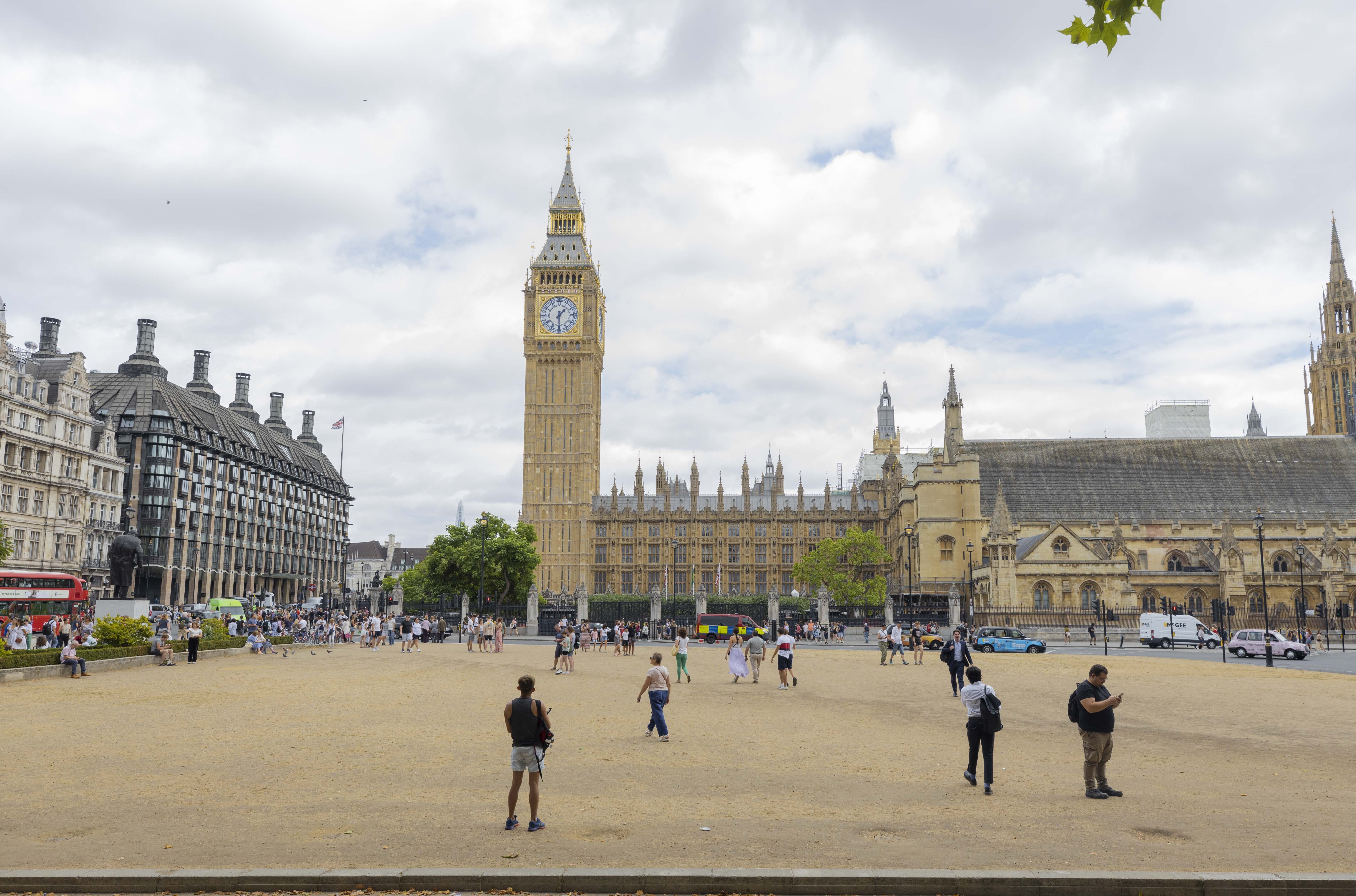 The grass in London’s parks turned yellow and leaves shed early after record-breaking high temperatures swept across the country