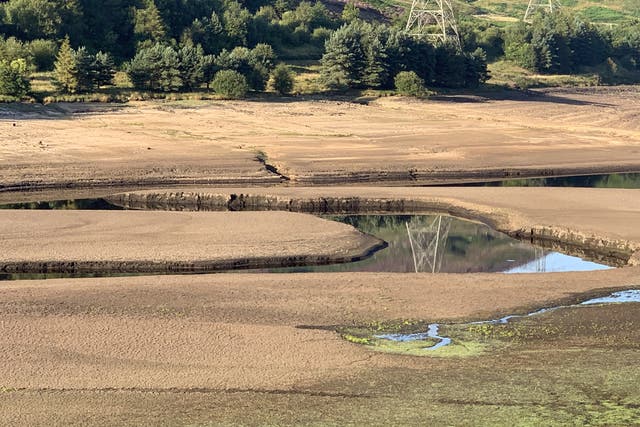 Low water levels at the United Utilities, Woodhead Reservoir, in Derbyshire (PA)