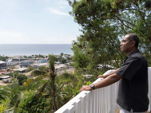 <p>Peter Kenilorea Jr looks out over Honiara </p>