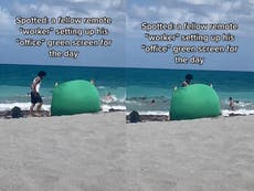 Remote worker sets up green screen background while working from a beach: ‘Work smarter not harder’