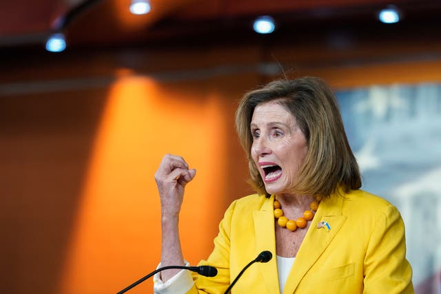 <p>House Speaker Nancy Pelosi of Calif., speaks at her weekly press conference on Capitol Hill, Friday, Aug. 12, 2022, in Washington</p>