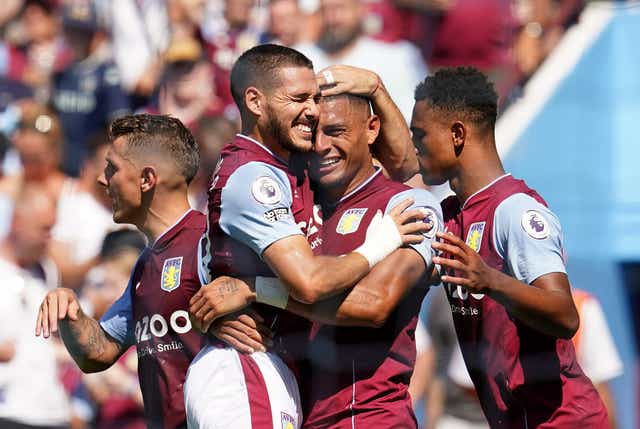 Aston Villa’s Emiliano Buendia celebrates his goal (Nick Potts/PA)