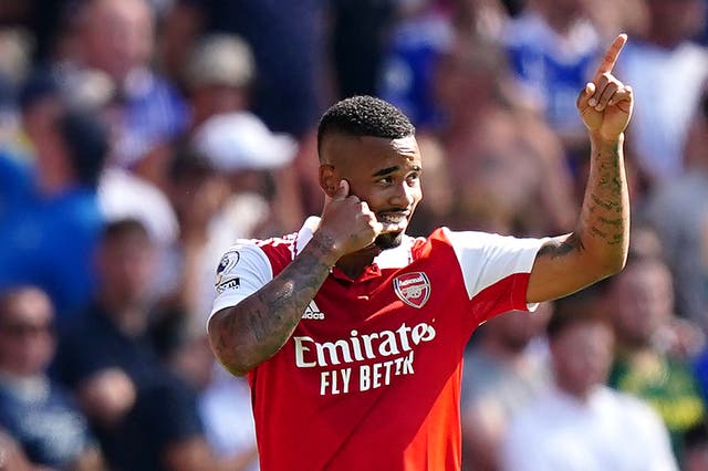 Arsenal’s Gabriel Jesus netted his first two goals as a Gunner in their home opener (Mike Egerton/PA)
