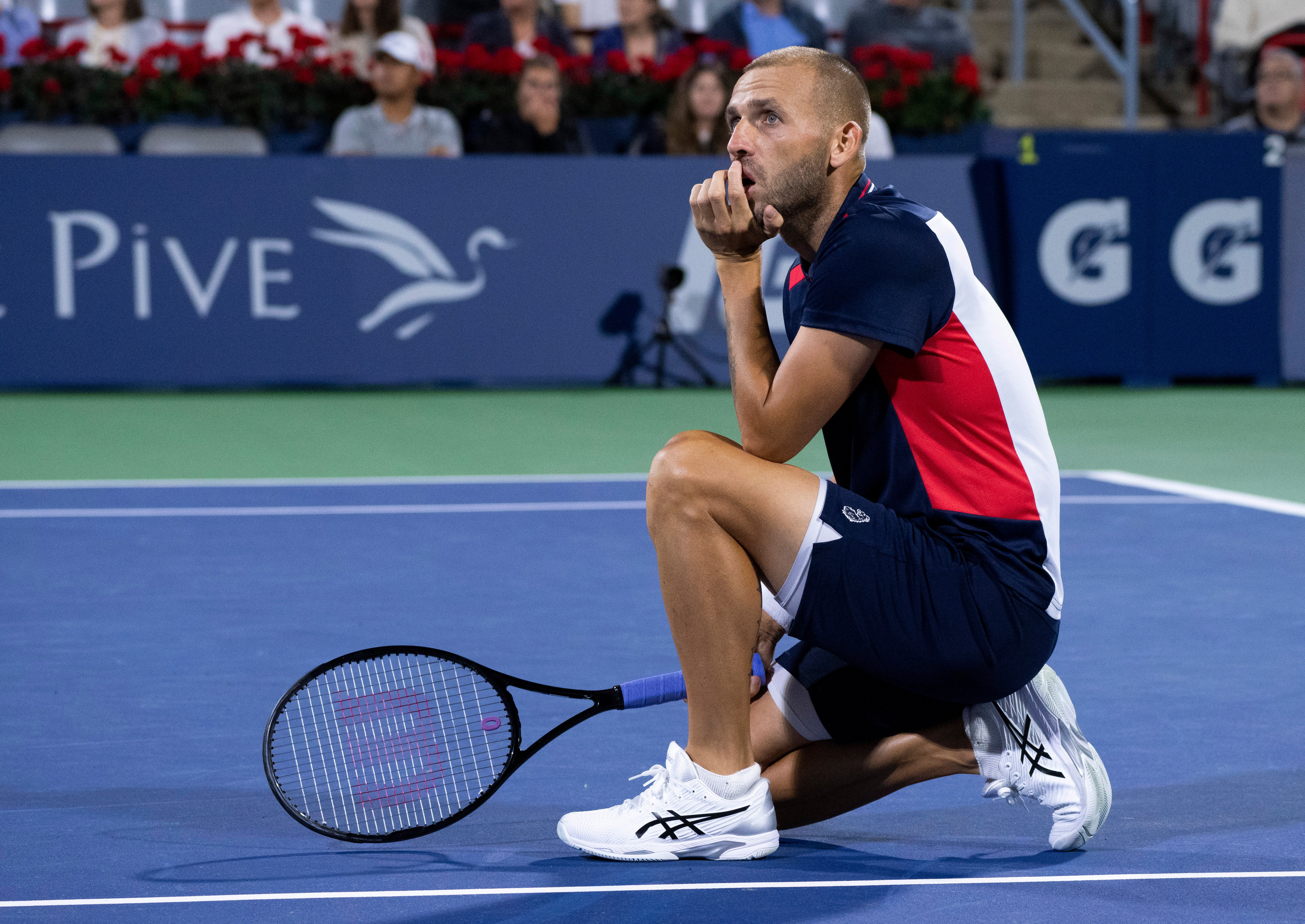 Dan Evans’ impressive run at the National Bank Open has been halted by Pablo Carreno Busta, who defeated the Briton in three sets in Montreal (Paul Chiasson/The Canadian Press/AP)