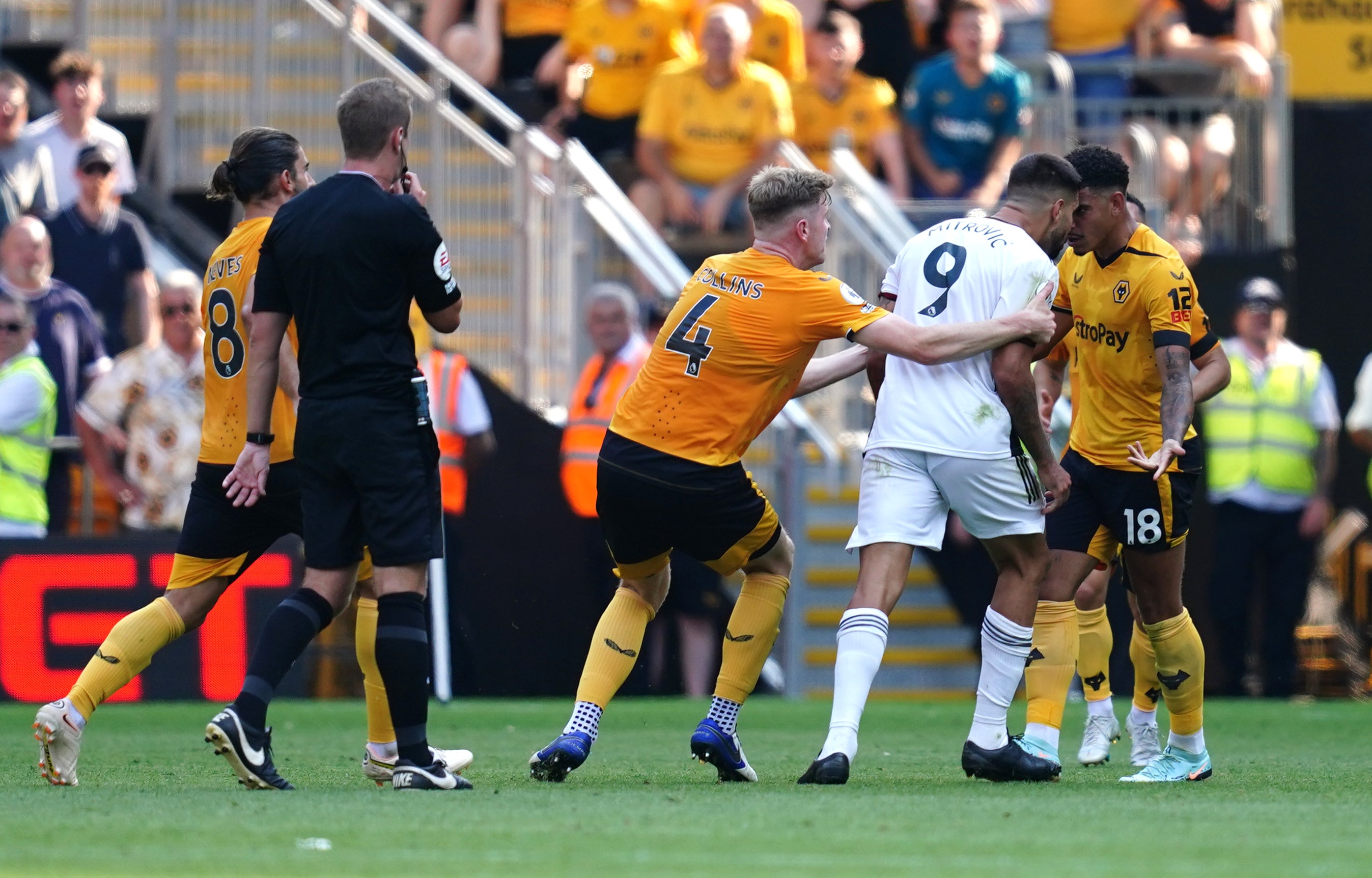 Wolves’ Morgan Gibbs-White, right, and Aleksandar Mitrovic clashed in Saturday’s goalless stalemate at Molineux (David Davies/PA)