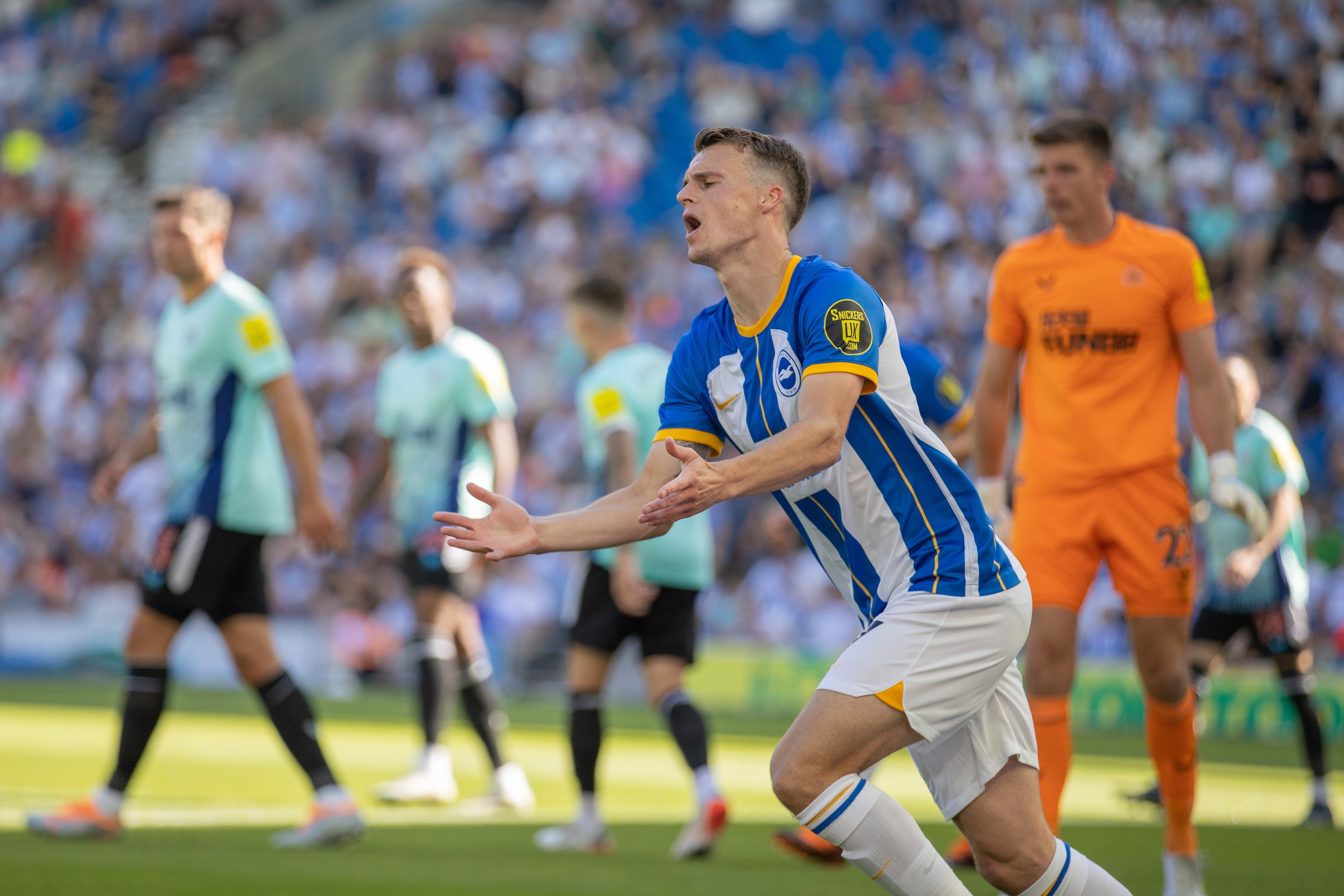 Solly March reacts during the draw with Newcastle