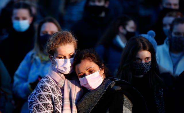 <p>Women gathered at Clapham Common on 14 March 2021 after the murder of Sarah Everard </p>
