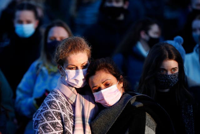 <p>Women gathered at Clapham Common on 14 March 2021 after the murder of Sarah Everard </p>
