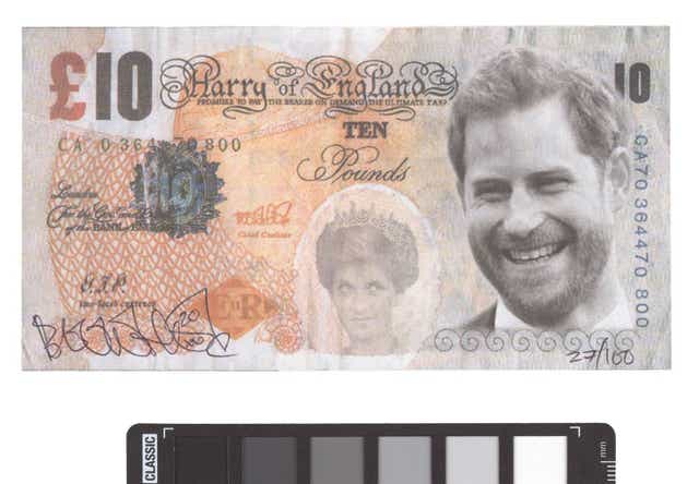 A ‘defaced’ banknote featuring the Duke of Sussex (University of Cambridge/PA)