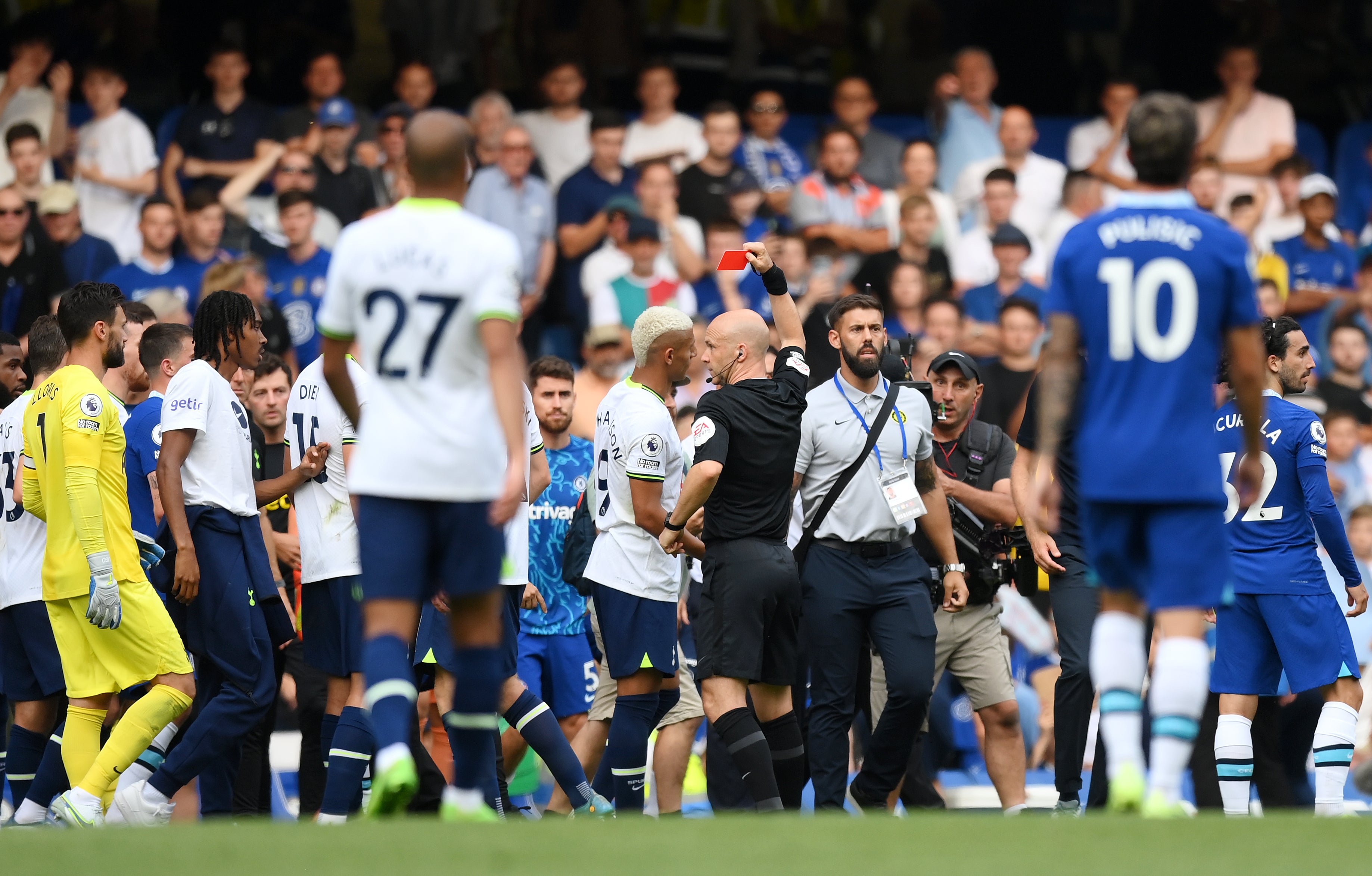 Antonio Conte is shown a red card by Anthony Taylor