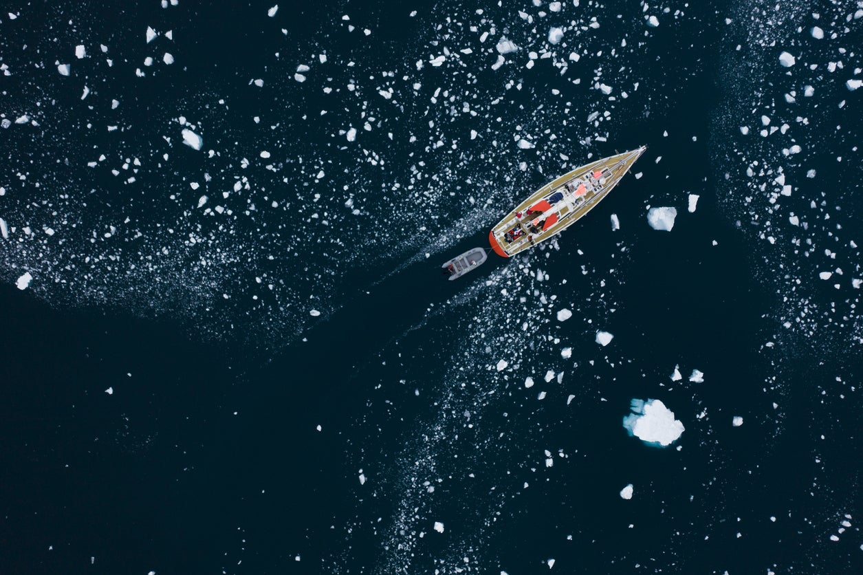 An expedition boat in Antarctica