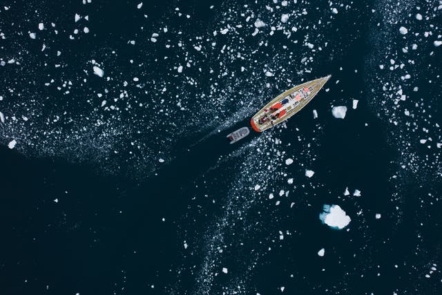 <p>An expedition boat in Antarctica</p>