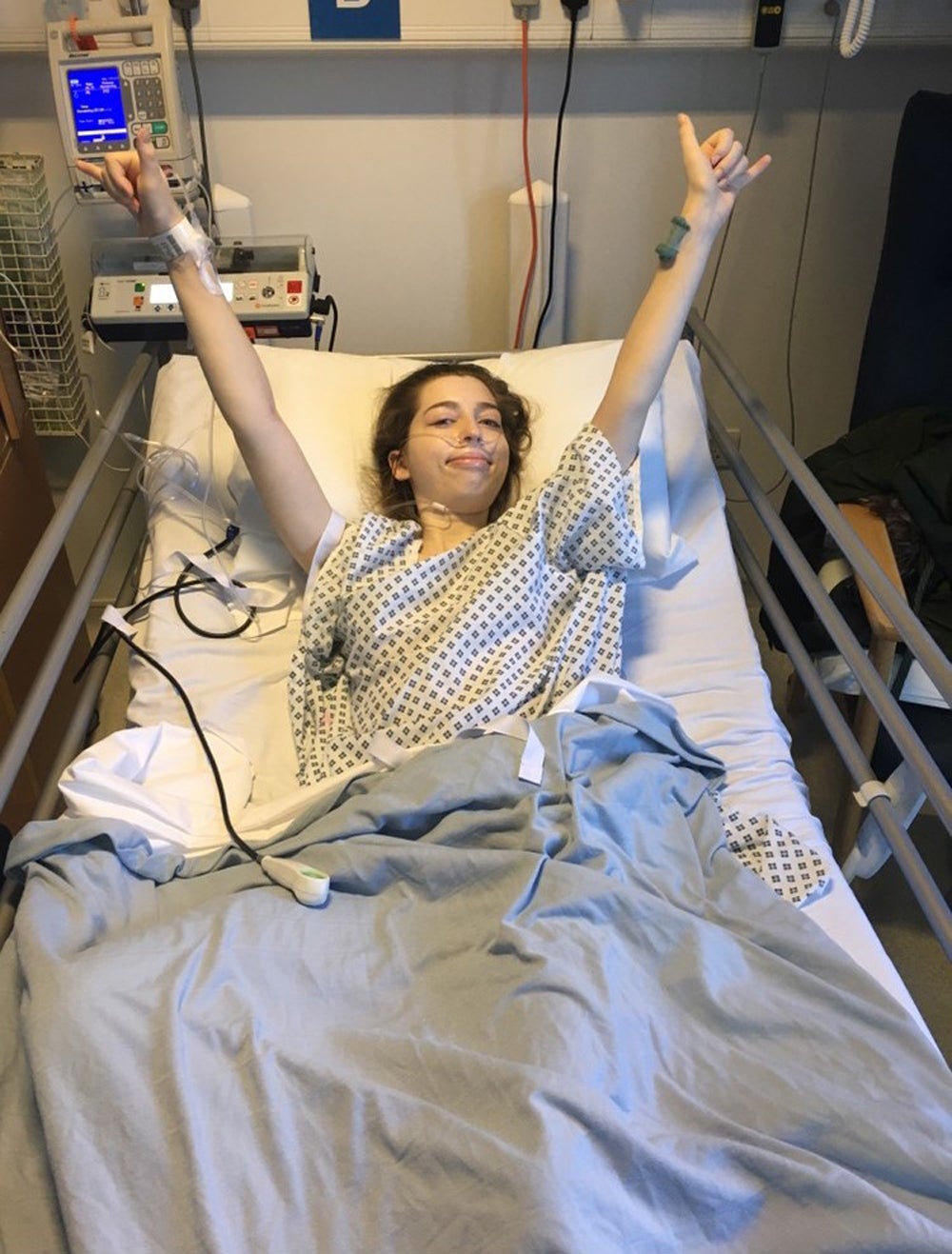 Sophie Anderson, 24, after her first major operation to remove a grapefruit-sized tumour on her bowel, have a full hysterectomy and reverse her stoma (Collect/PA Real Life)