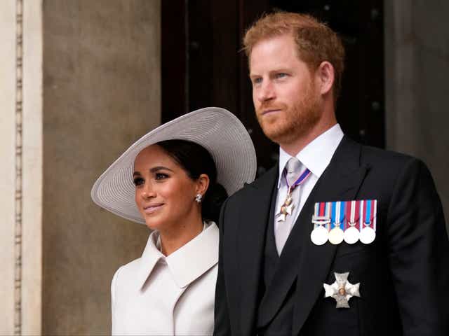 <p>Harry and Meghan during the Queen’s Platinum Jubilee celebrations</p>